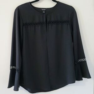 Ann Taylor Black Blouse with Lace Trim